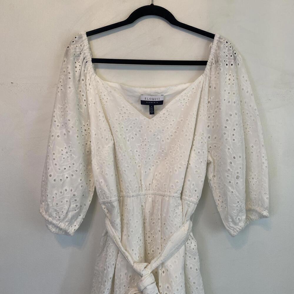 ELOQUII white eyelet long sleeve mini dress - Picture 3 of 6